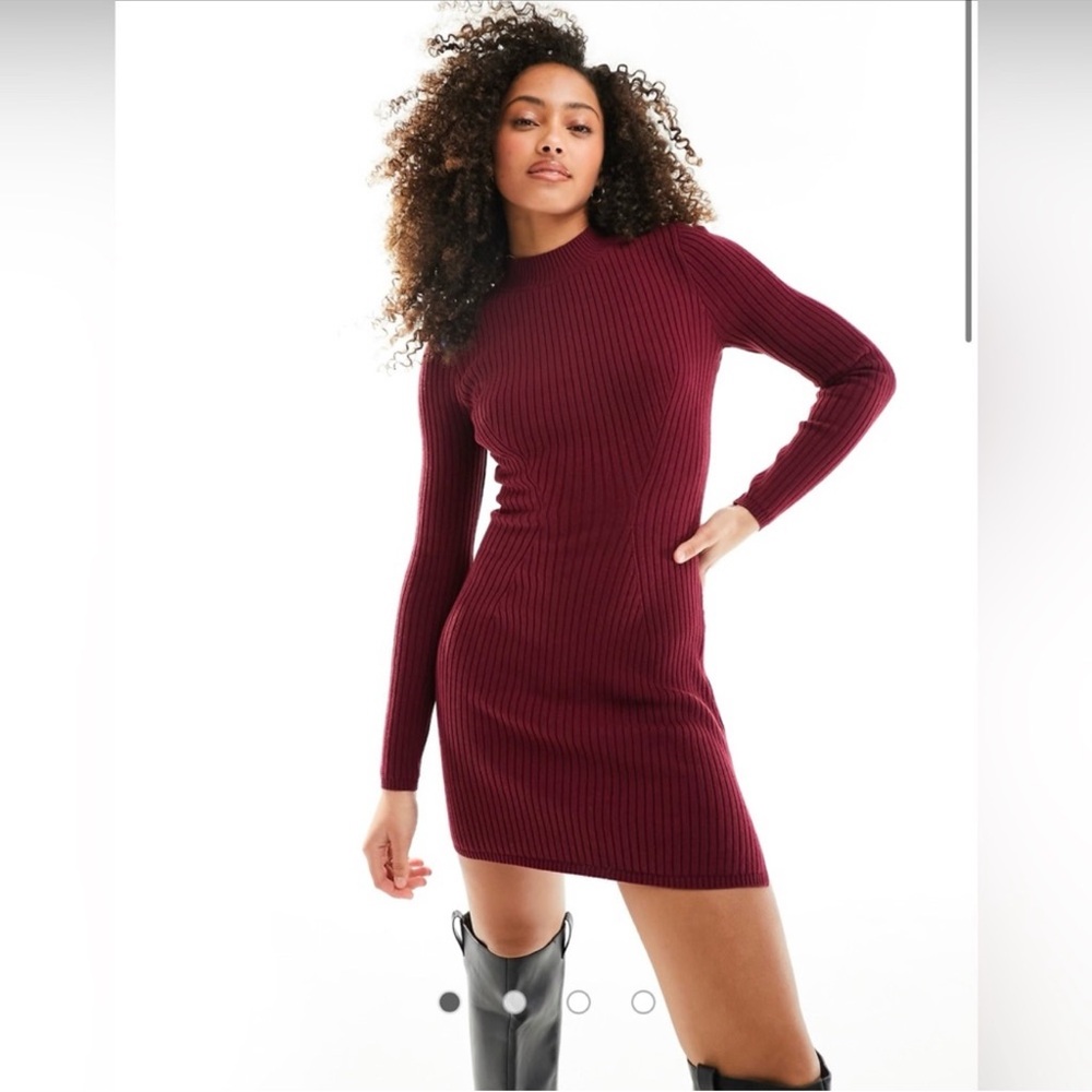 Hollister Ribbed Long-Sleeve Bodycon Dress - Burgundy